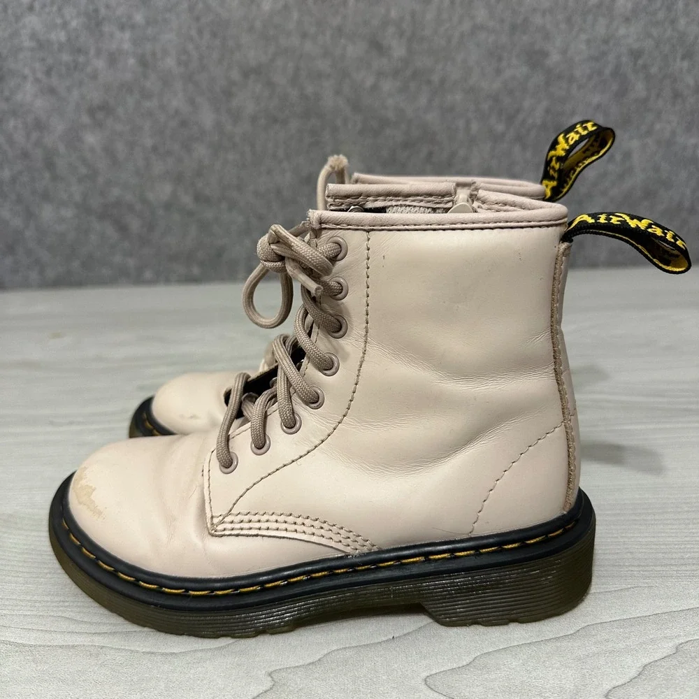 Dr. Martens 1460 8-Eye Leather Boots Kids Size 12 Vintage Taupe Lace Up Side Zip